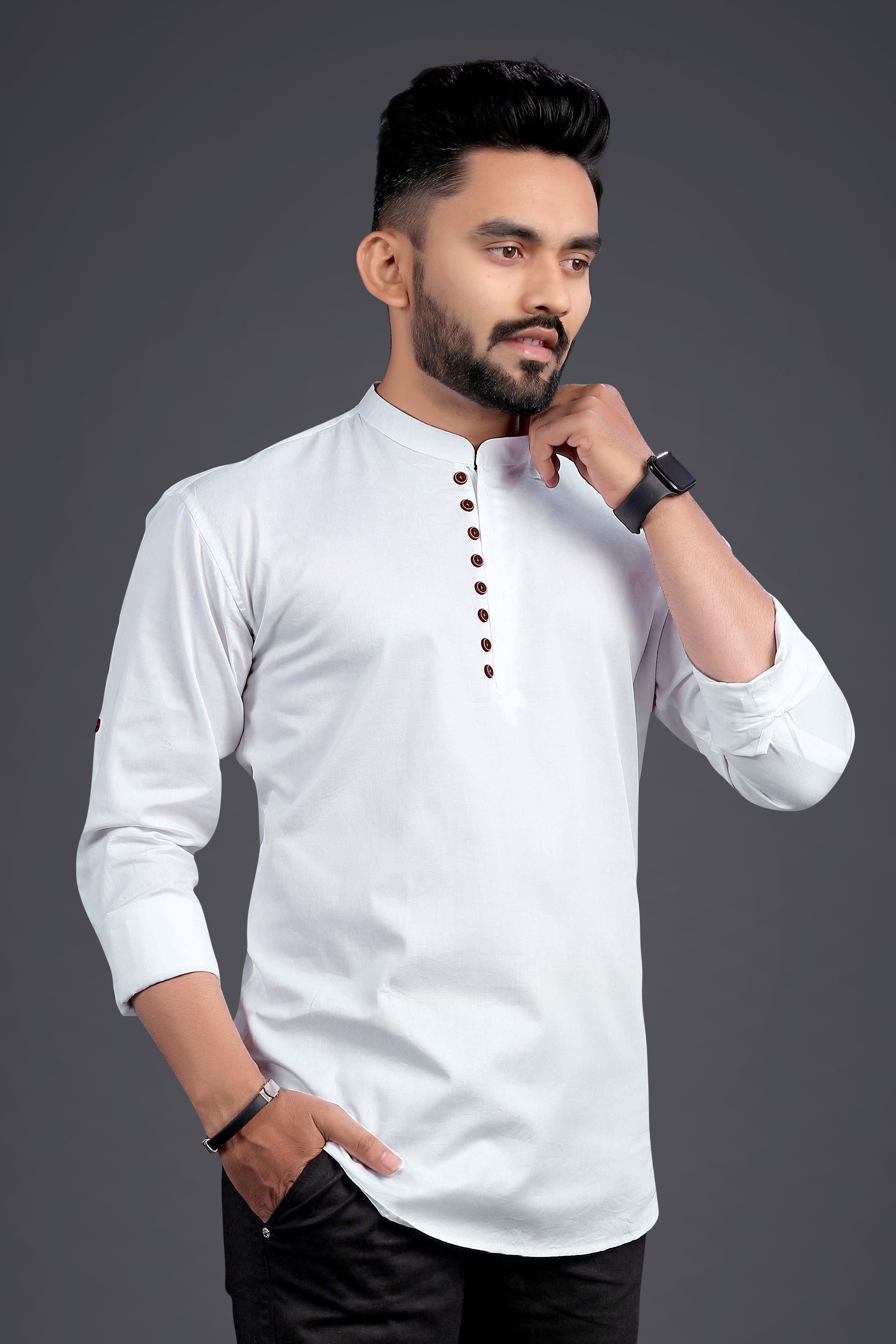 Mandarin Collar Shirt with Full Sleeves