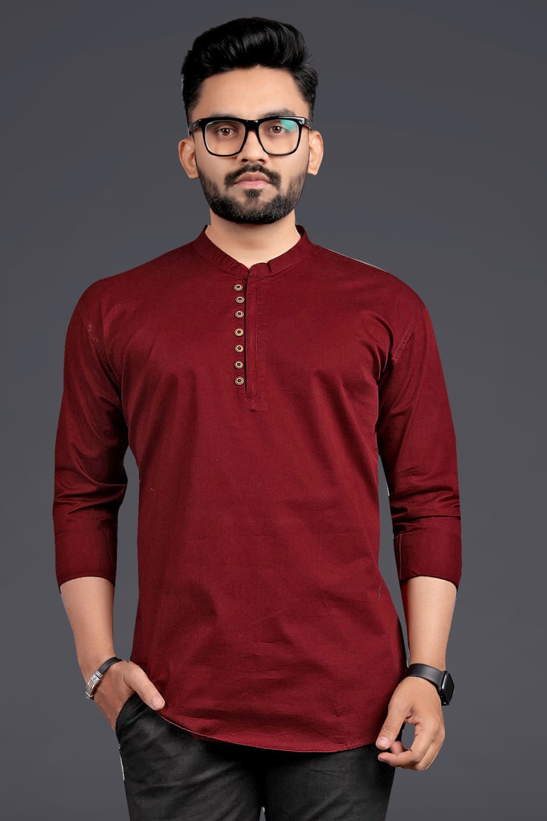 Mandarin Collar Shirt with Full Sleeves