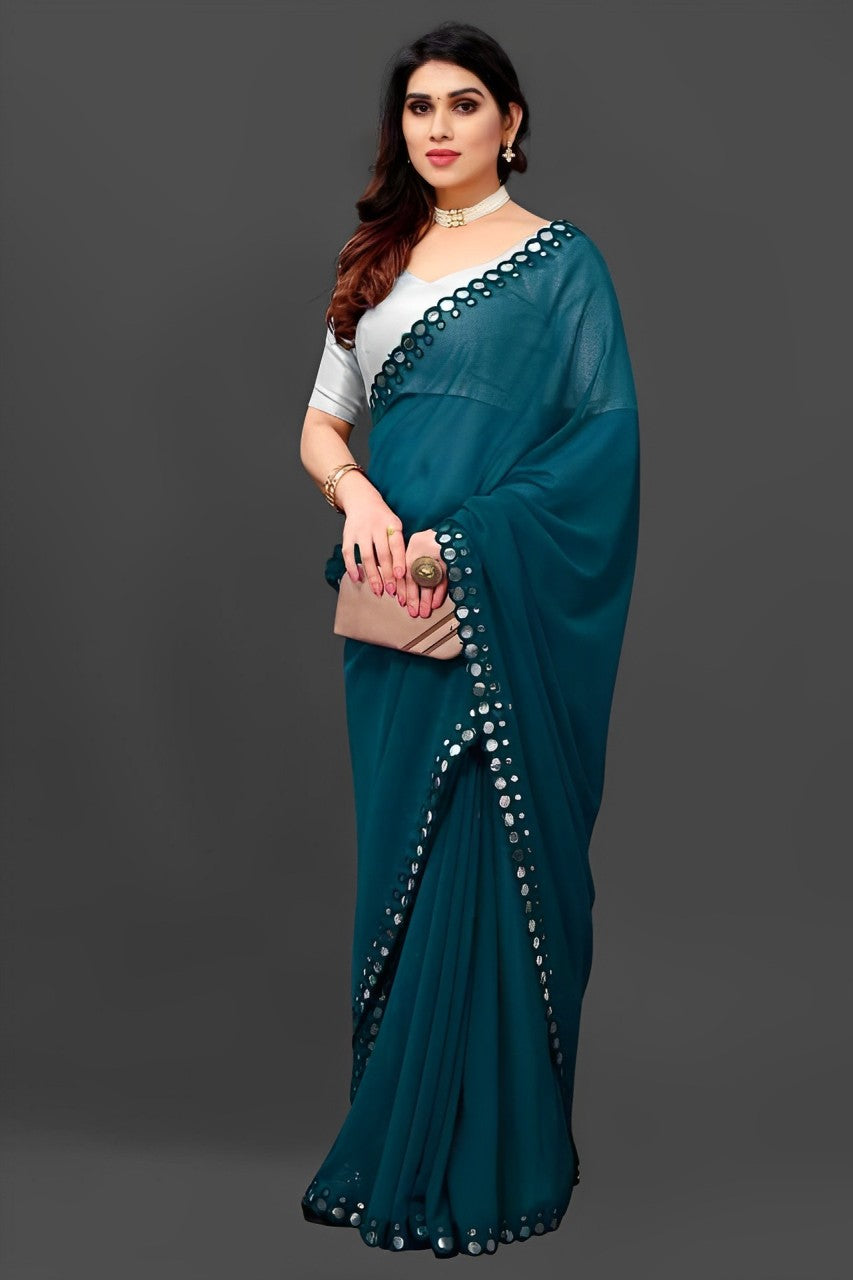 Banarasi Georgette Saree With Annam, Elephant Buttas