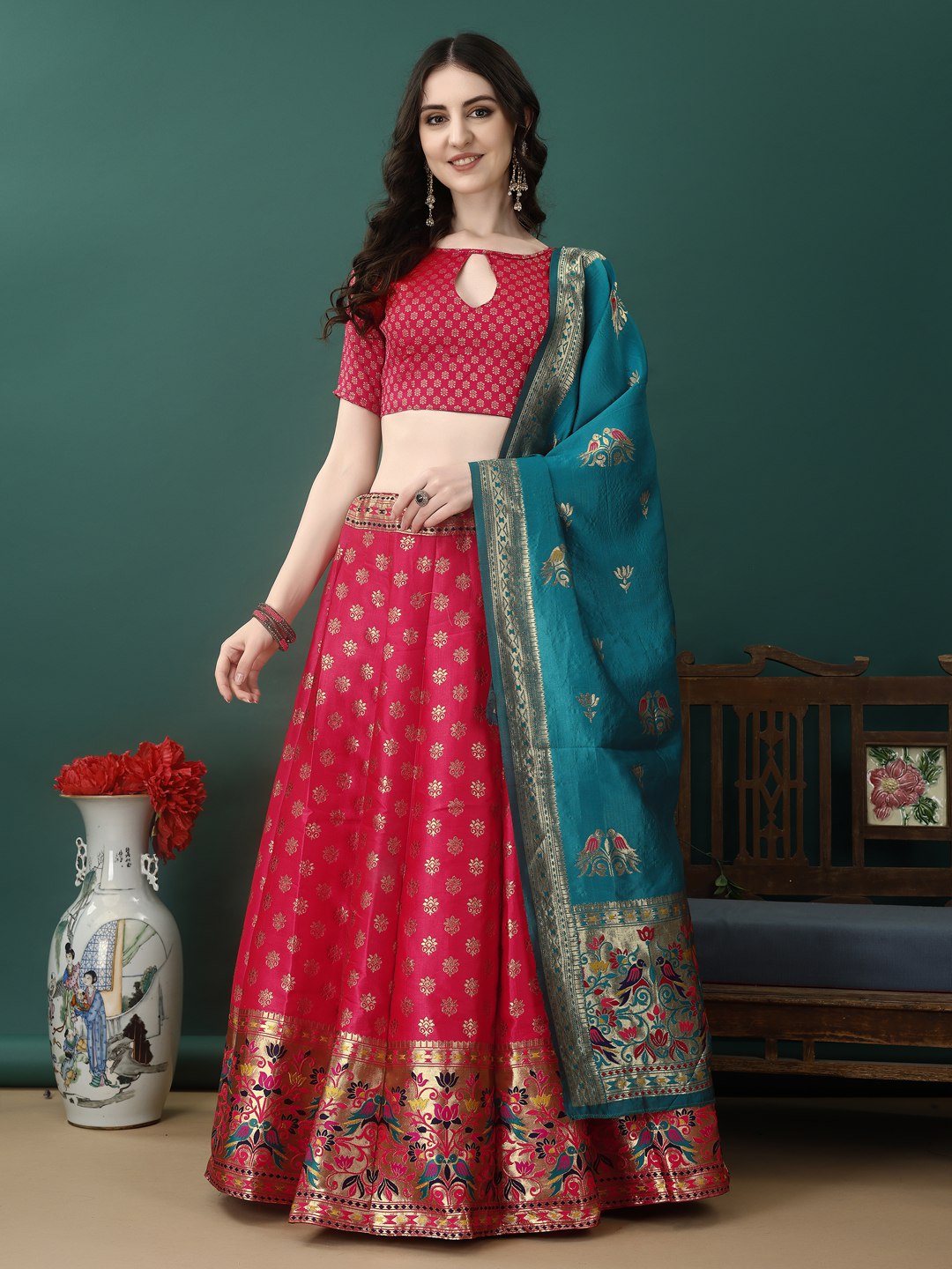 Art Silk Straight Kurta Lehenga Suit Set