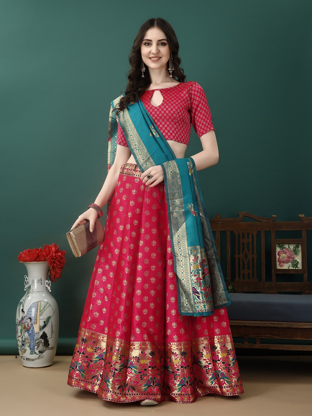 Art Silk Straight Kurta Lehenga Suit Set