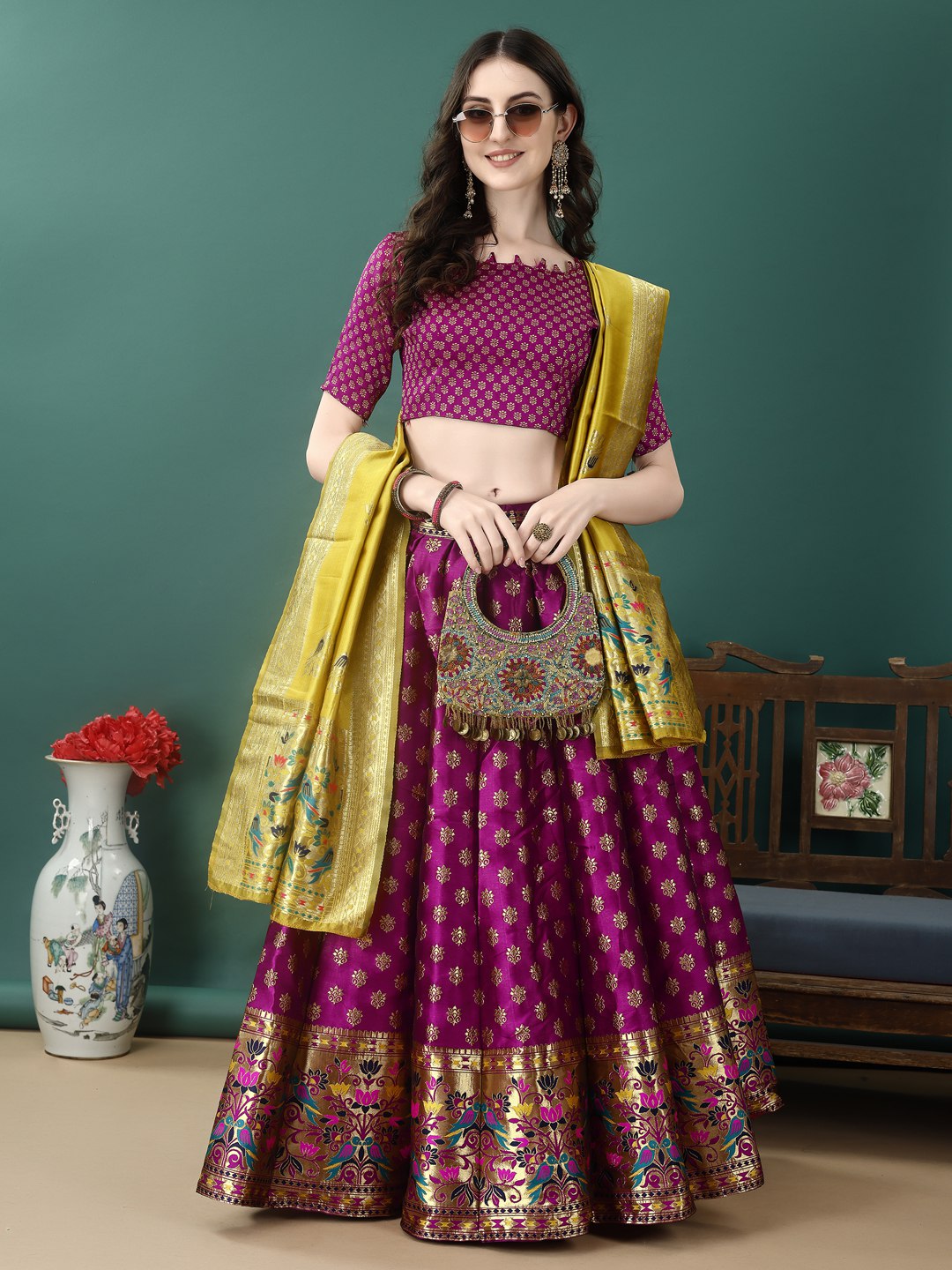 Art Silk Straight Kurta Lehenga Suit Set