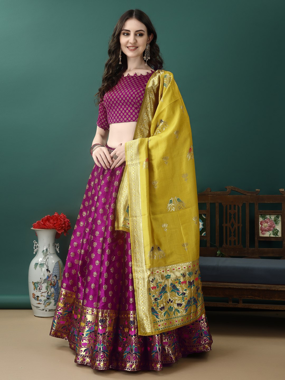 Art Silk Straight Kurta Lehenga Suit Set