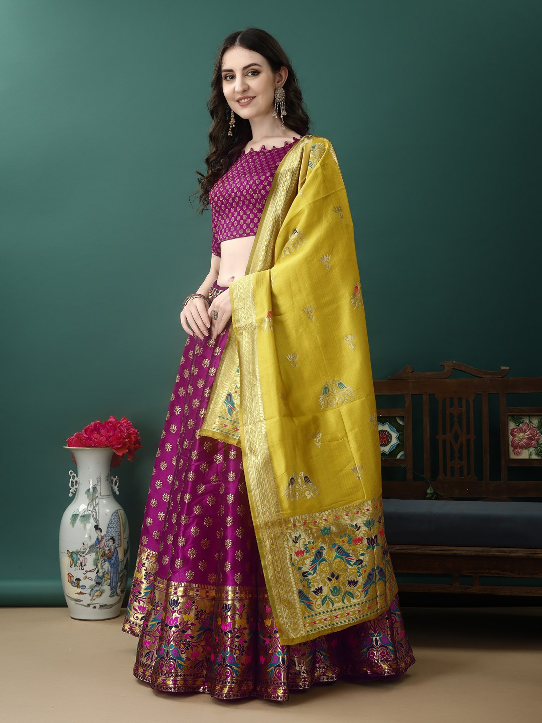 Art Silk Straight Kurta Lehenga Suit Set