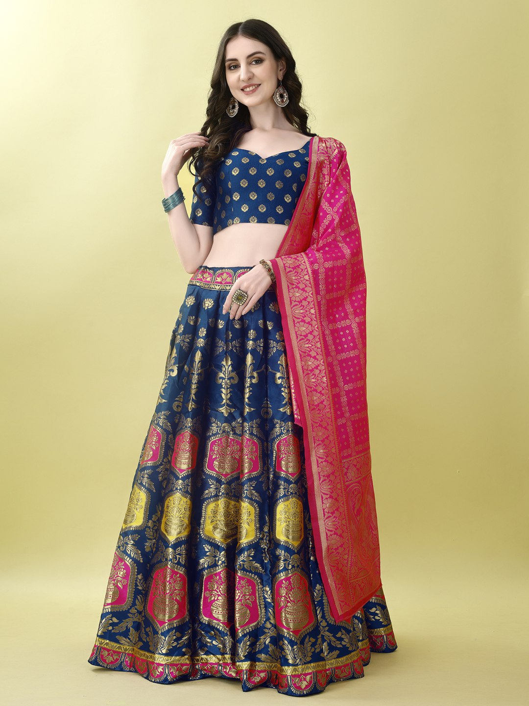 Art Silk Straight Kurta Lehenga Suit Set