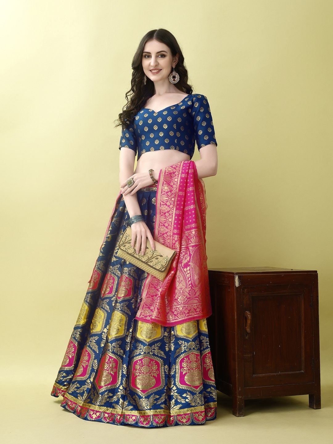 Art Silk Straight Kurta Lehenga Suit Set