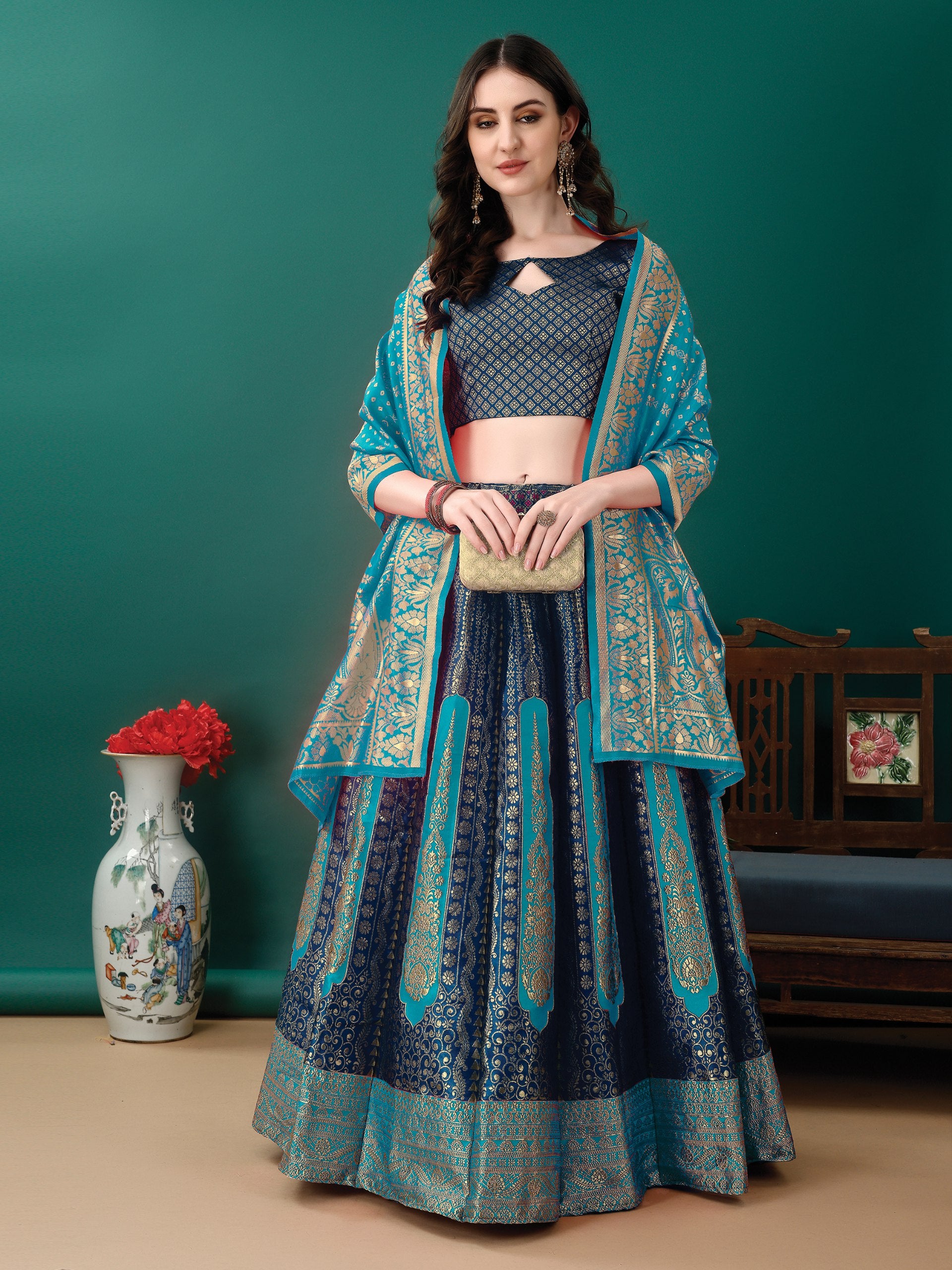 Art Silk Straight Kurta Lehenga Suit Set