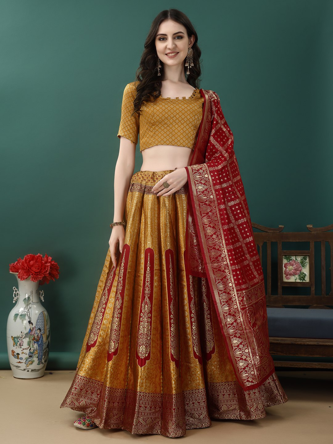 Art Silk Straight Kurta Lehenga Suit Set