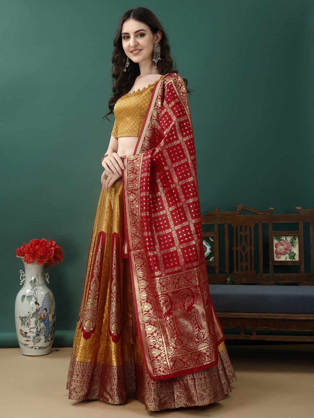 Art Silk Straight Kurta Lehenga Suit Set