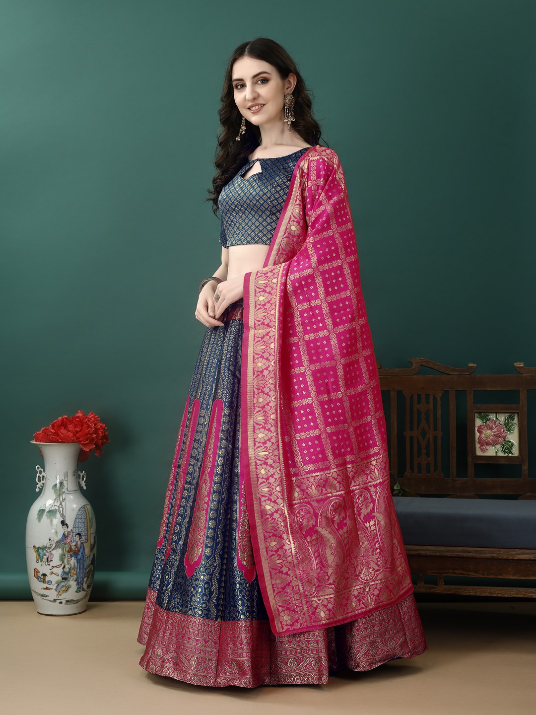 Art Silk Straight Kurta Lehenga Suit Set