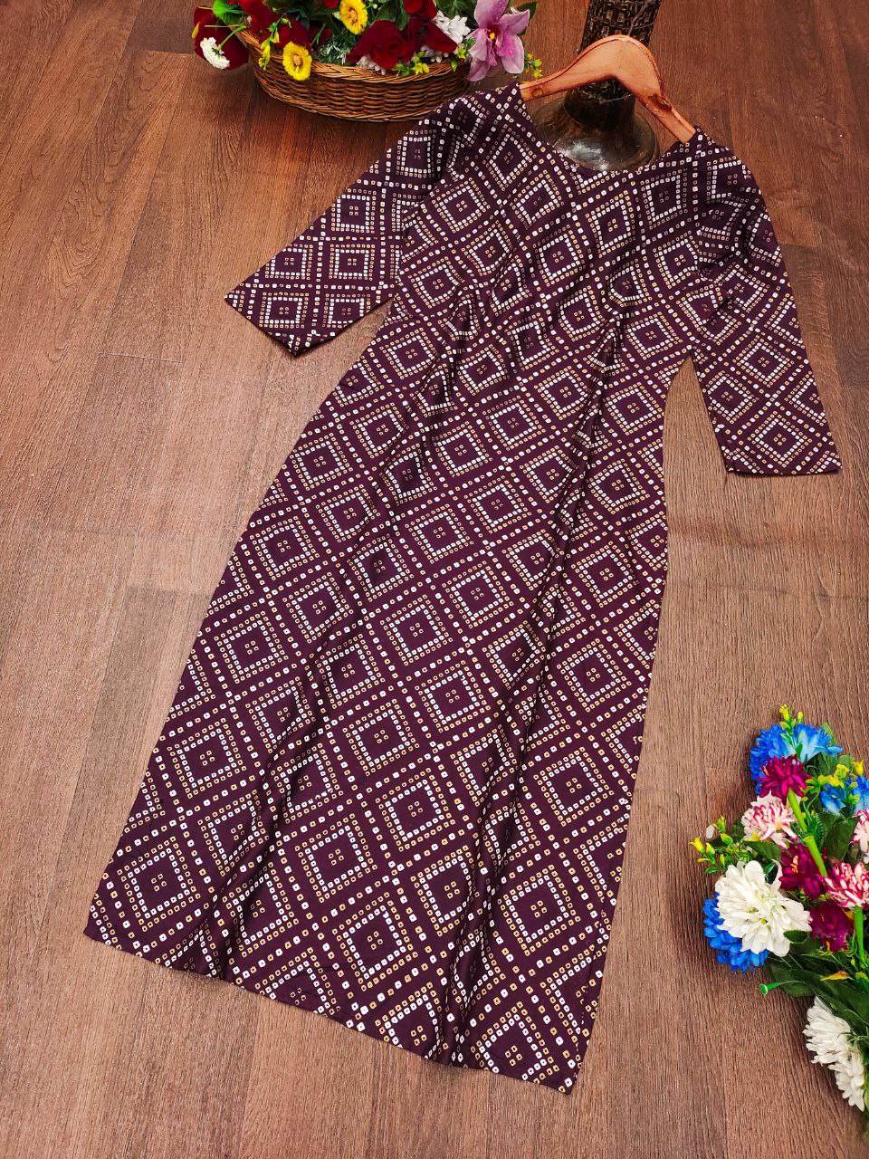 Elegant Bandhani Print Cotton Kurti with 3/4th Sleeves