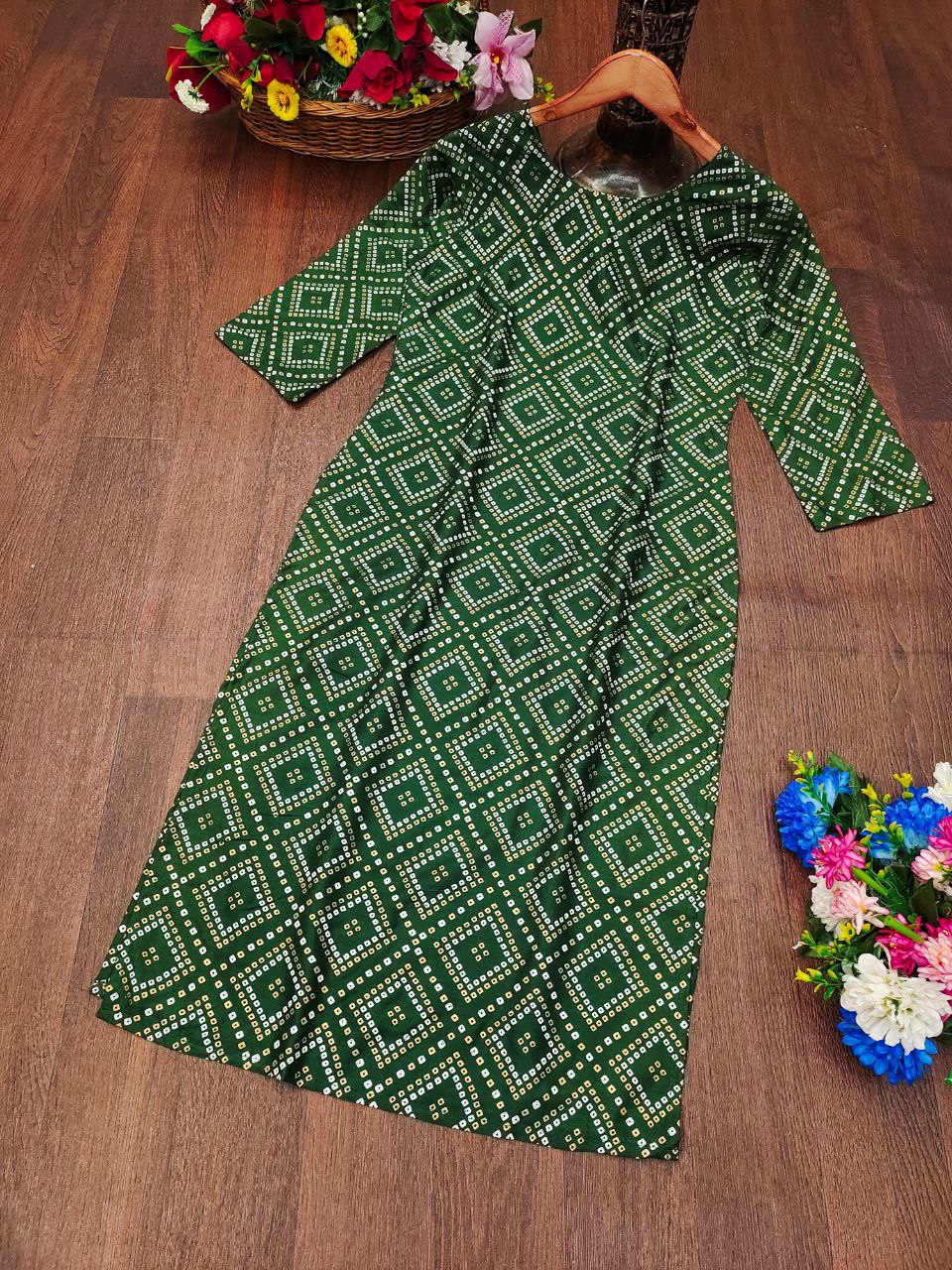 Elegant Bandhani Print Cotton Kurti with 3/4th Sleeves