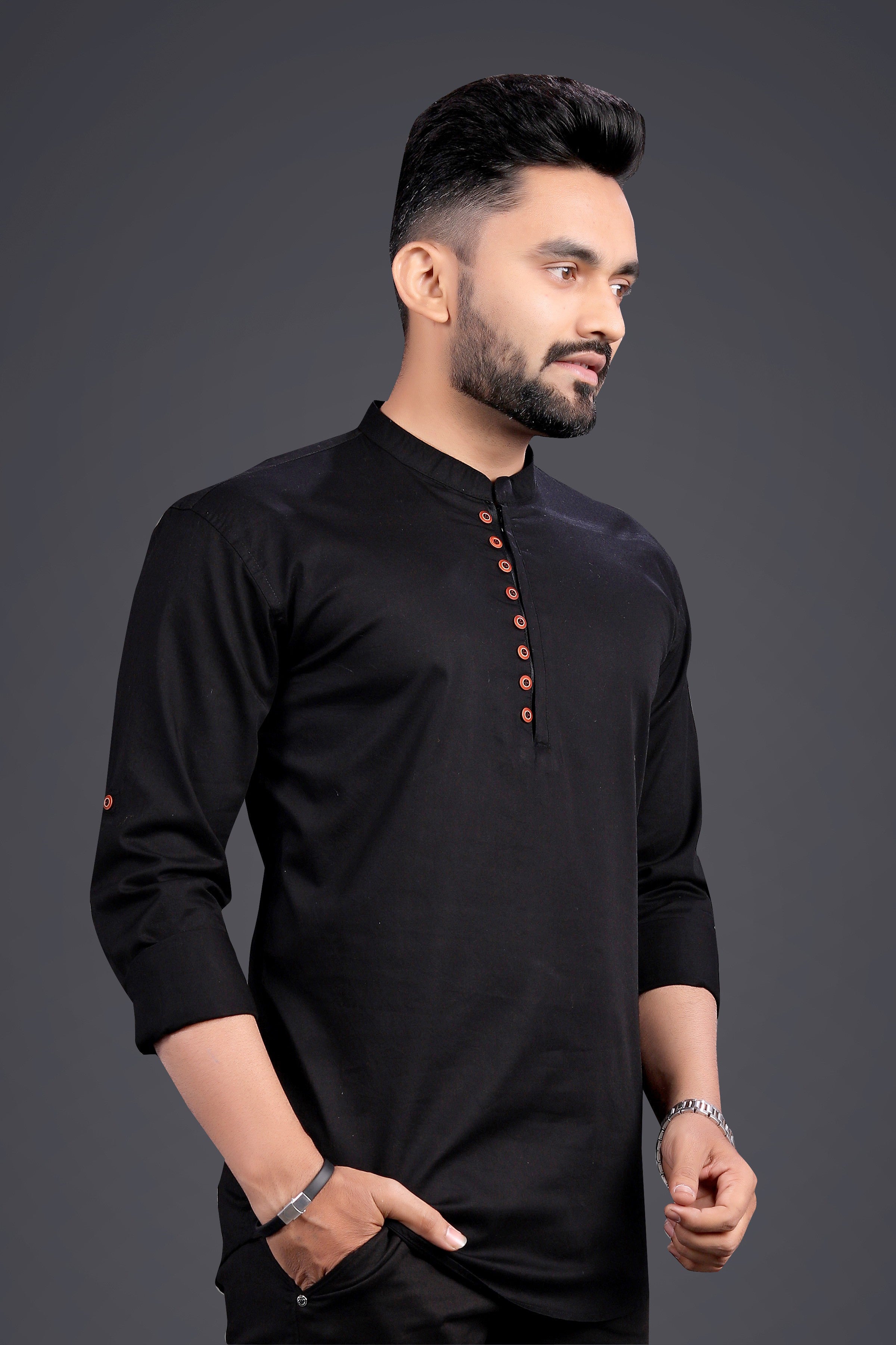 Mandarin Collar Shirt with Full Sleeves