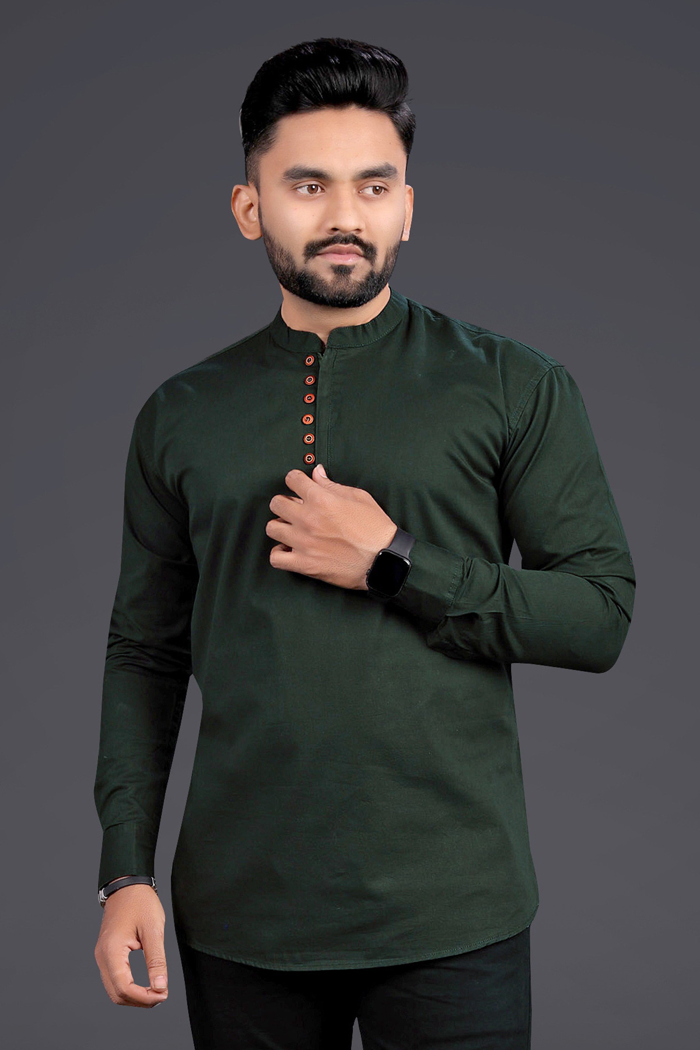 Mandarin Collar Shirt with Full Sleeves